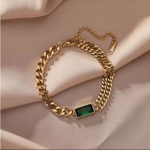 ✨emerald Green Gemstone 18K Gold Plated Bracelet